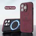 iPhone 16 magnetic charging case with embossed moose head design in imitation leather.