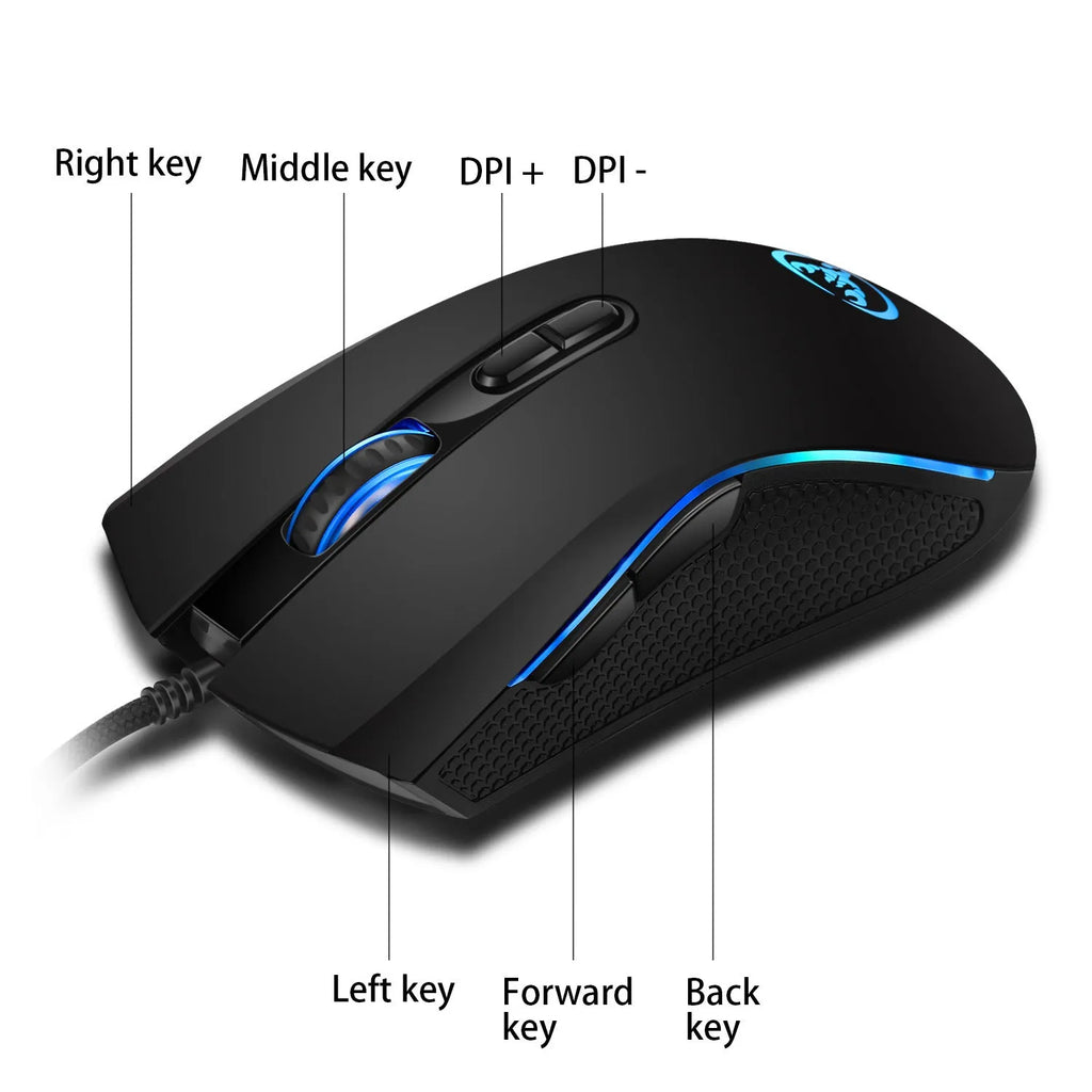 Wireless black and white keyboard and mouse suit with backlight illumination on desk