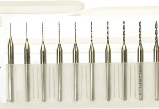 Imported tungsten carbide micro-engraving bit set with sizes from 0.1mm to 2.0mm for CNC machining.