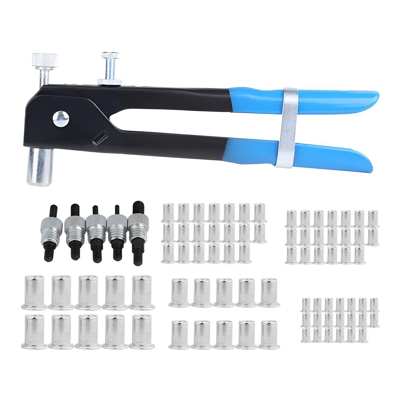 Alloy steel manual riveter nut set showing tool body and nose assembly