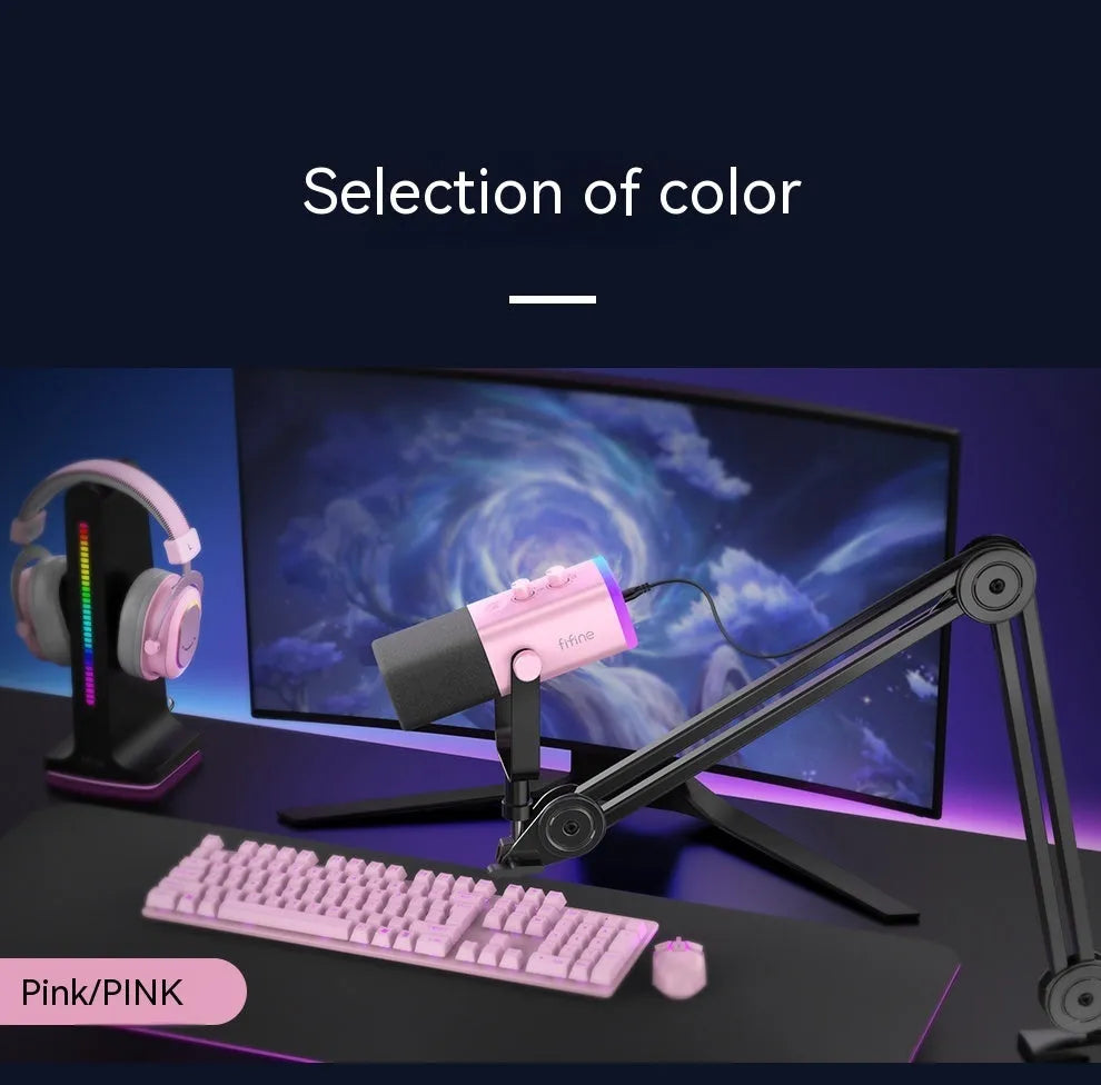 Dynamic noise reduction microphone in black, pink, or white colours with ABS PC construction and included accessories