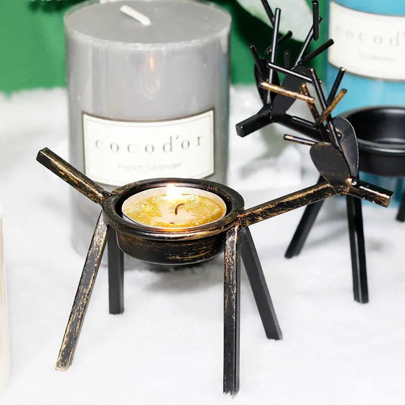 Iron Christmas deer candlestick holder with elk design for festive candle display
