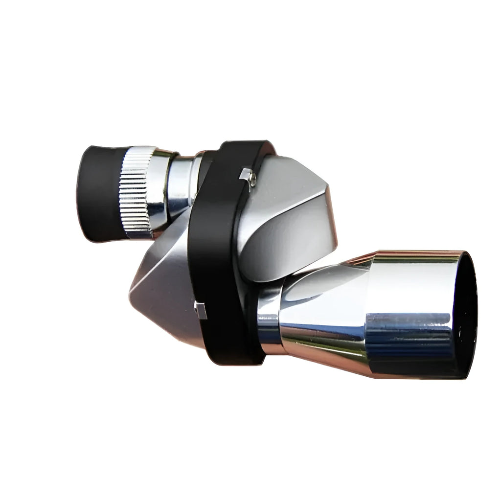 Compact black aluminium alloy 8x20 pocket monocular telescope with folded rubber eyecup on a cloth.