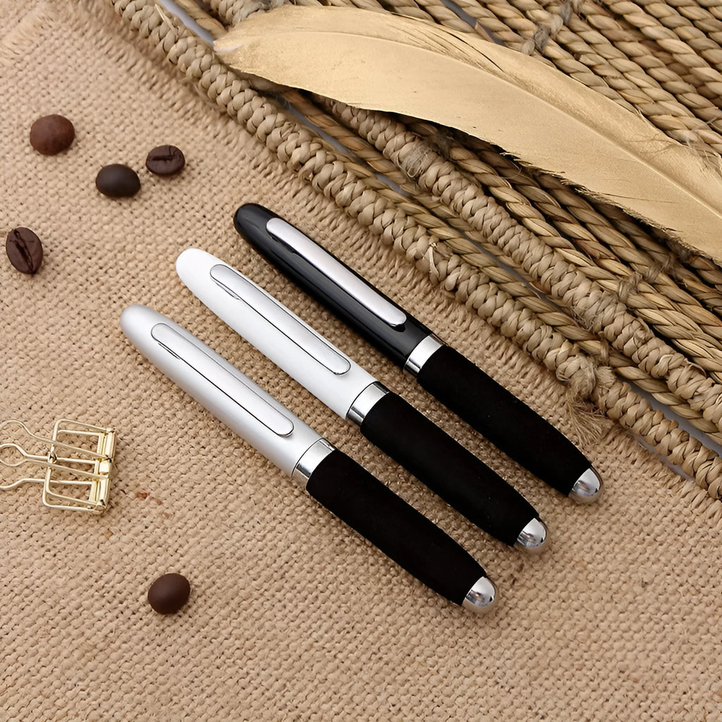 EVA metal cap mini ballpoint pen with 1.0mm bullet tip, shown at 112mm length.