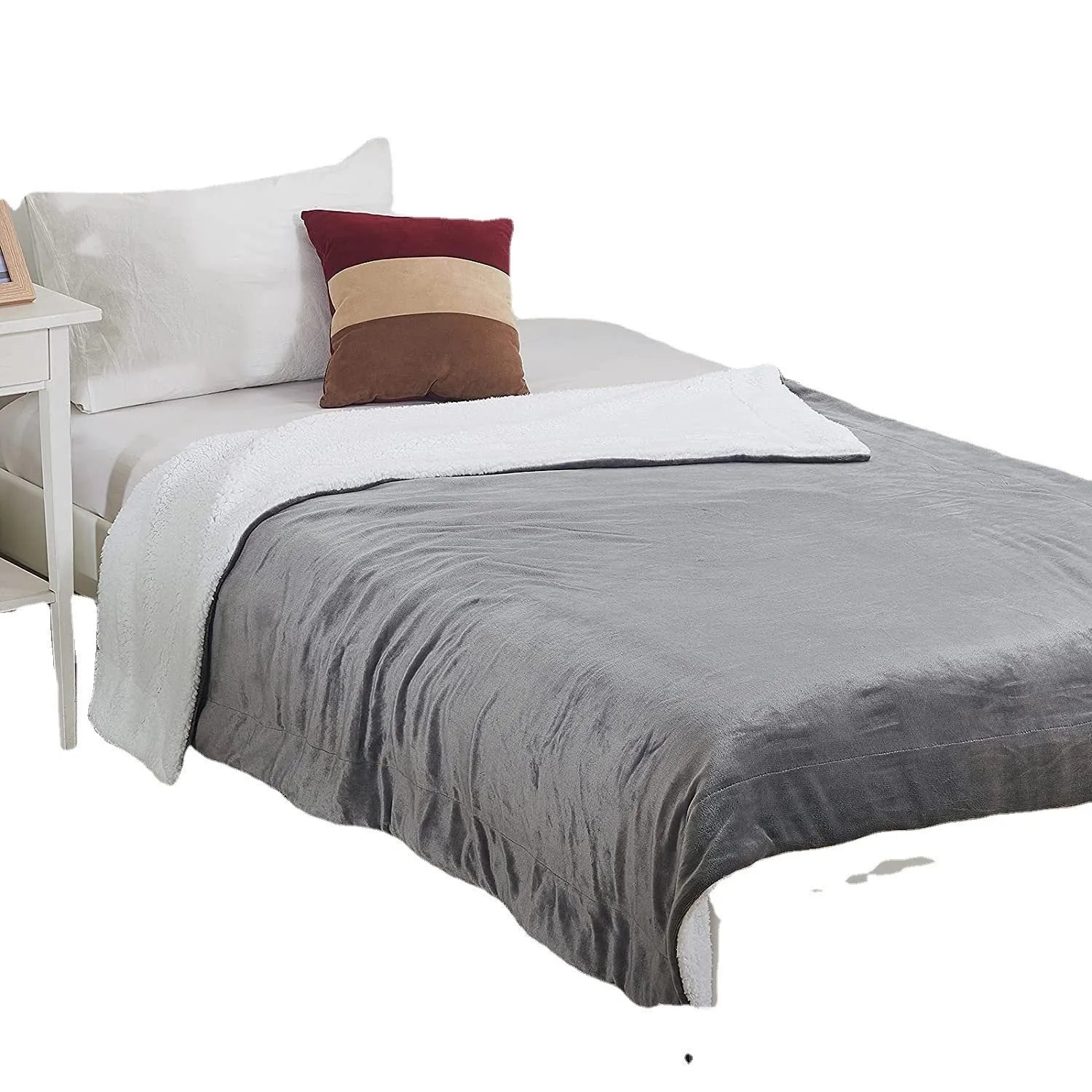 USB electric heating blanket with flannel fabric in grey, brown or white colours