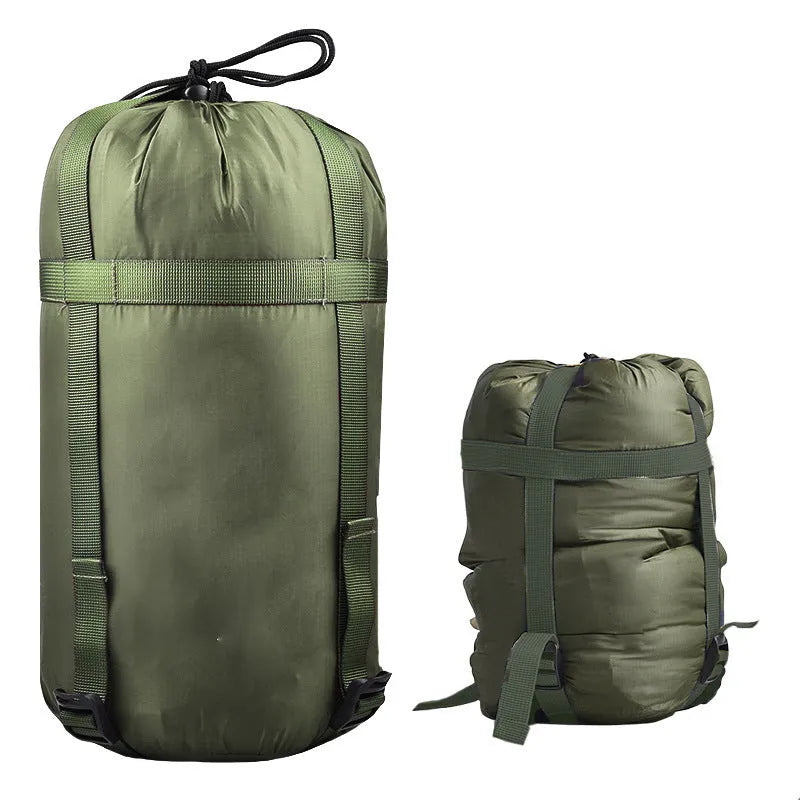Outdoor camping sleeping bag compression bag in nylon silicon-coated fabric with drawstring, available in multiple colours, 18cm diameter