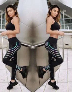 Women's black and white printed workout leggings with milk silk fabric and slim fit design