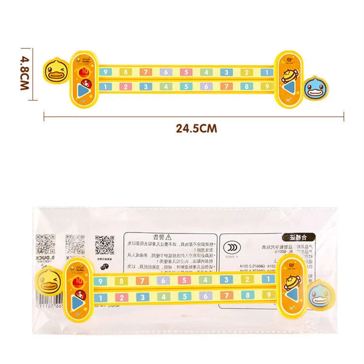 Yellow plastic cartoon digital decomposition ruler for children, measuring 24.5cm long