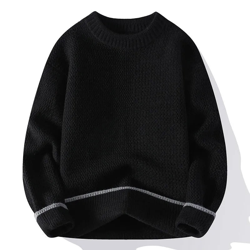 Men's casual round neck pullover sweater in polyester blend available in multiple colours
