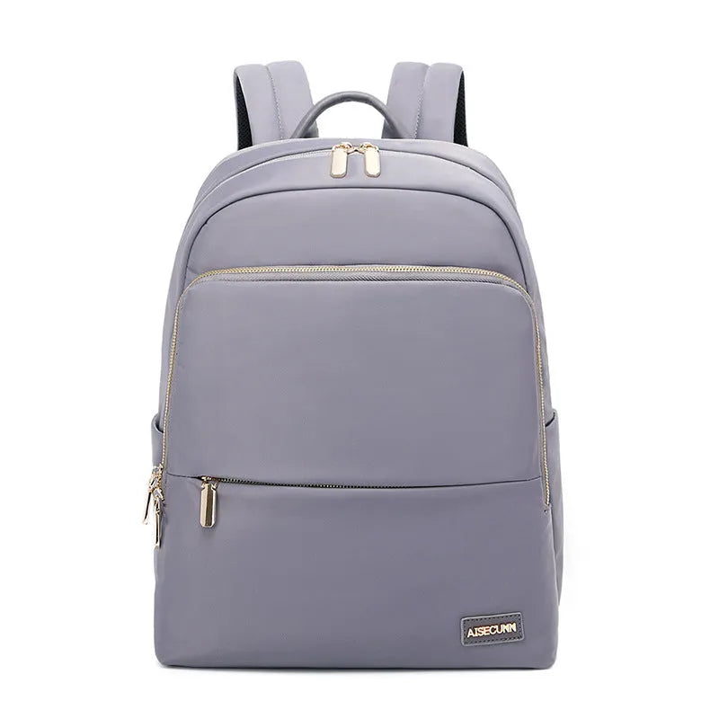 Oxford cloth large capacity women's backpack in black or purplish grey with anti-theft design