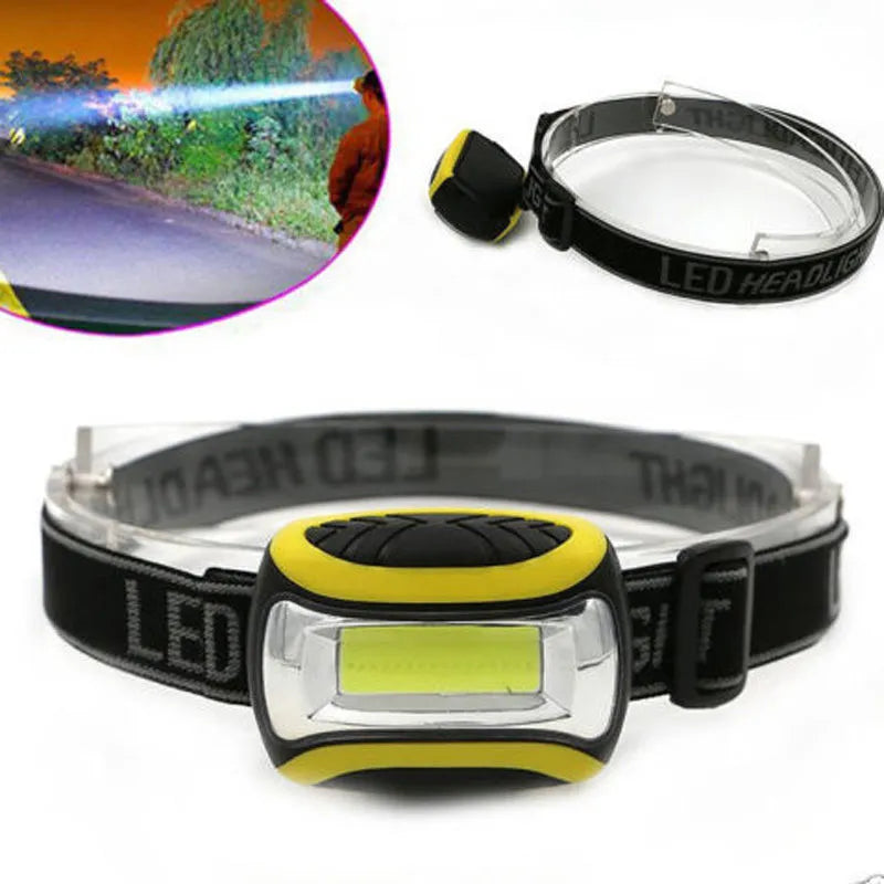 Yellow plastic three-speed headlamp with COB LED for outdoor and work use