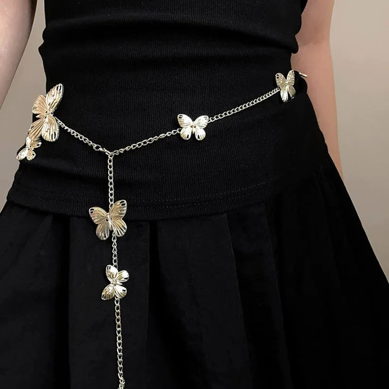 Golden butterfly waist chain accessory 104cm length alloy retro style women jewellery