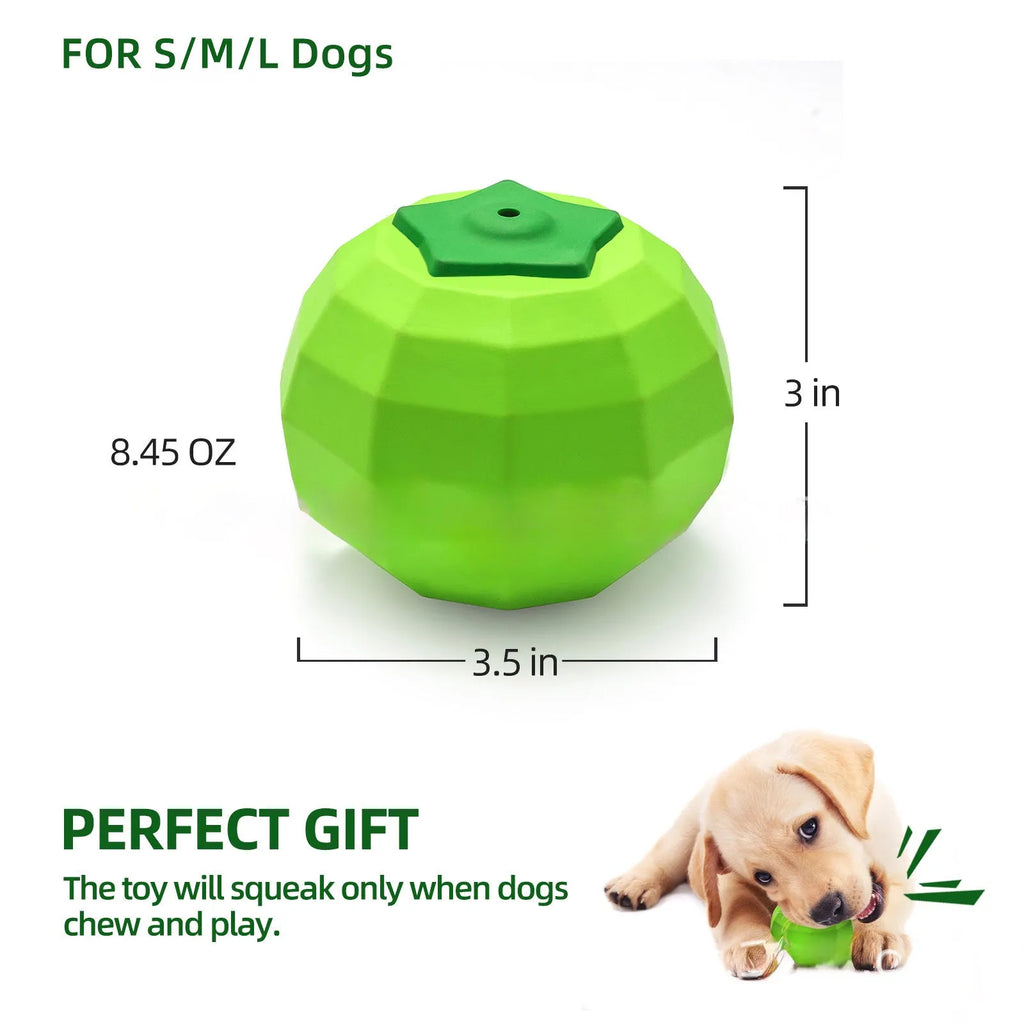 Green natural rubber squeaky dog chew ball toy for large breed dogs