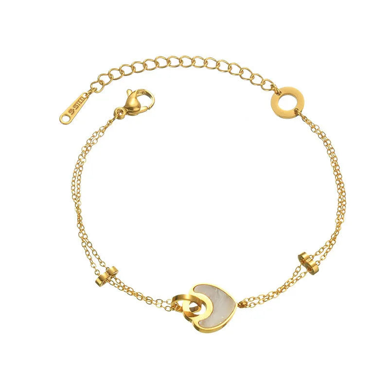Women's stainless steel resin bracelet with double-layer loving heart design