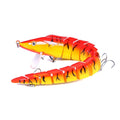 Multi-section simulated loach fishing lure showing segmented design with #2 treble hooks
