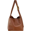 Two women's fashion shoulder bags in black and brown PU leather with swing thread details