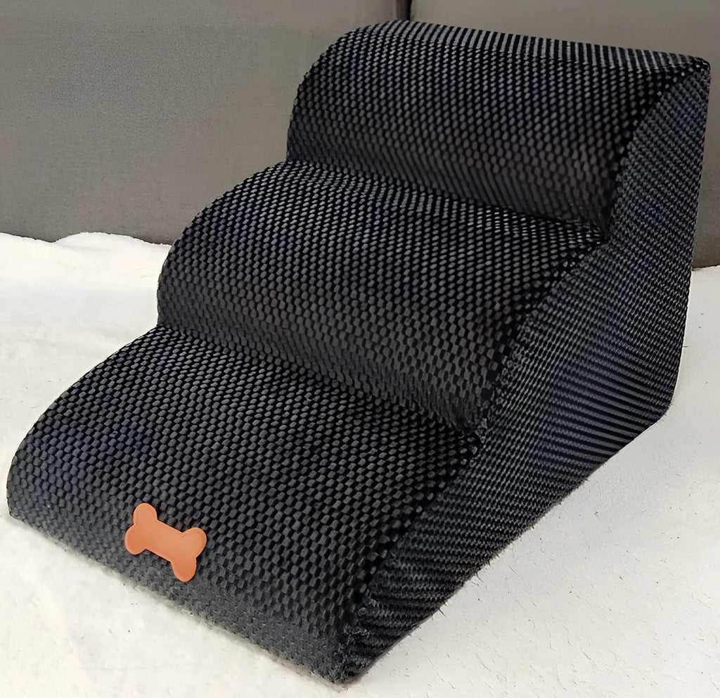 Three storey sloping pet stair with flannel cover, 60x42x36cm, in grey