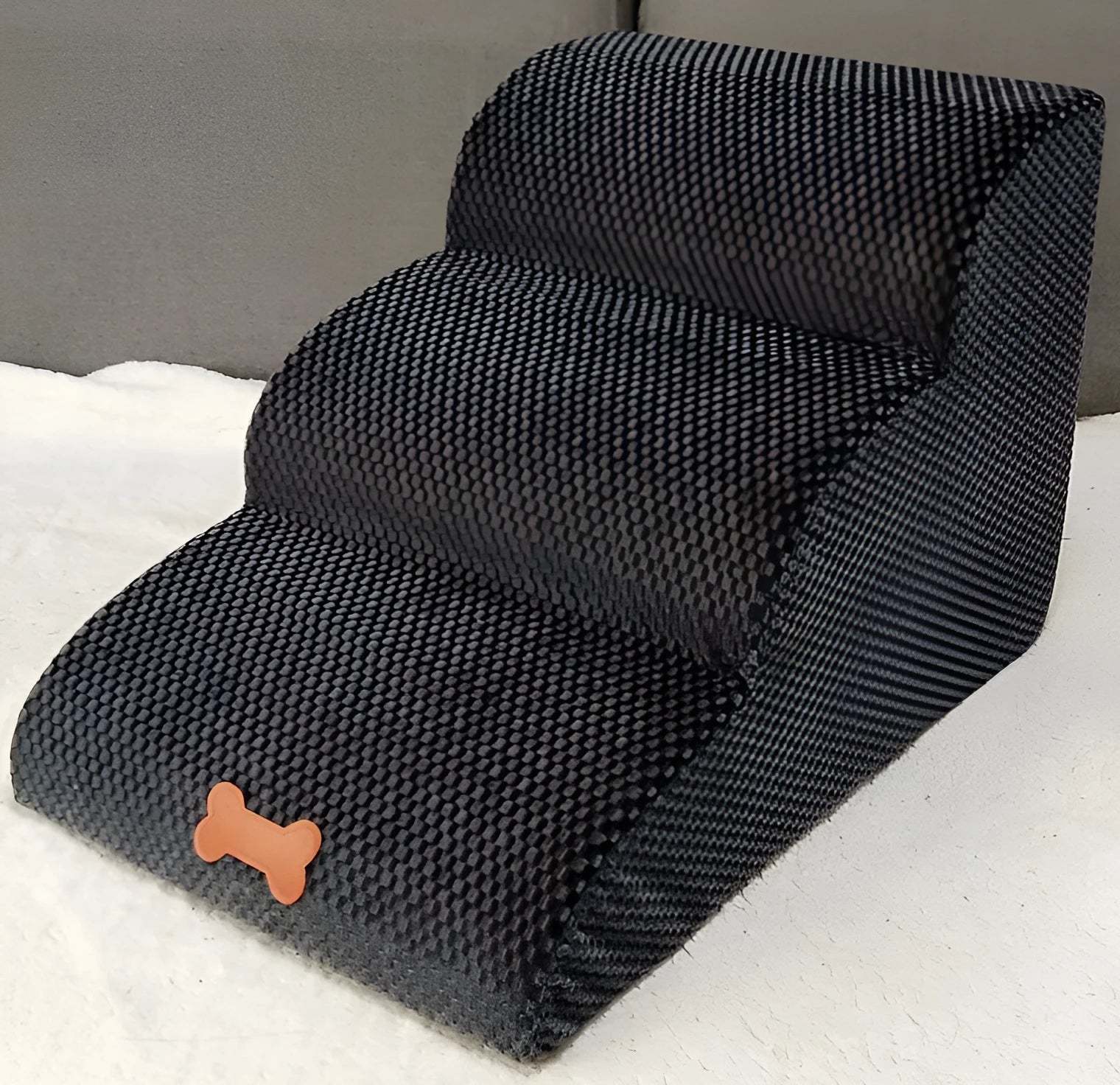 Three storey sloping pet stair with flannel cover, 60x42x36cm, in grey