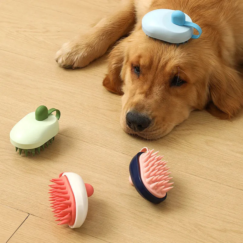 Soft silicone pet hair remover and massage brush for dogs and cats in dark blue colour