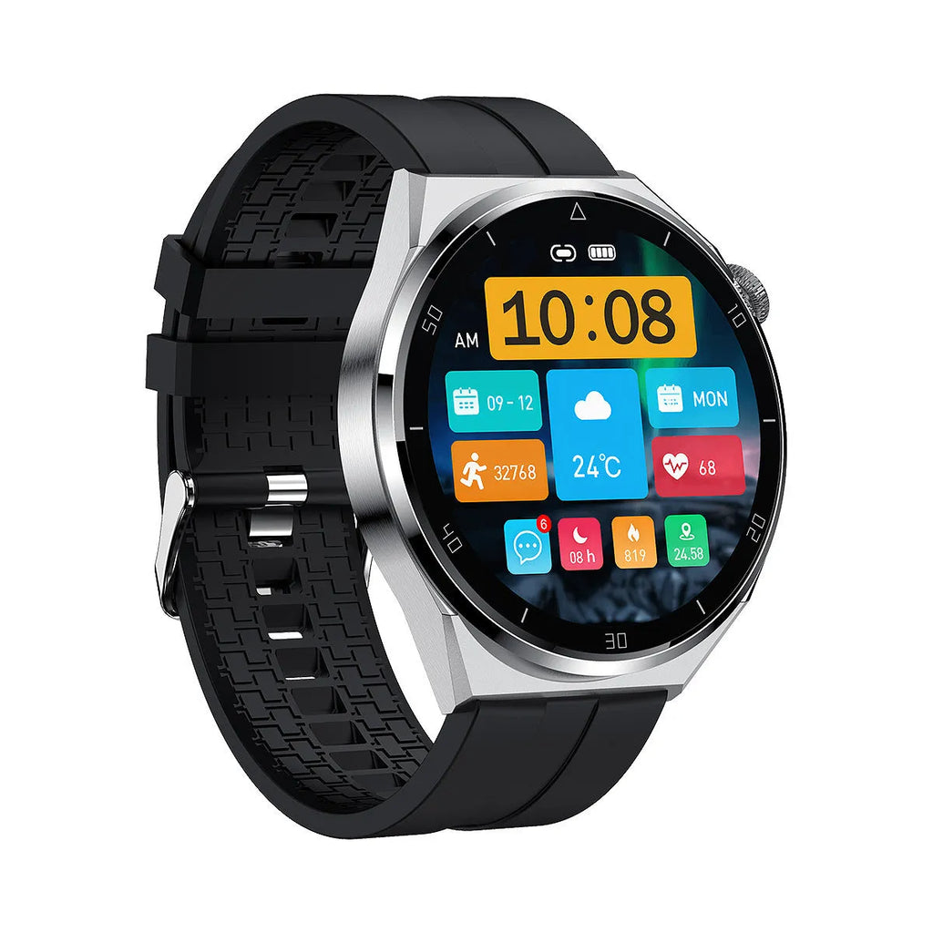 Smart watch in black with TFT screen displaying heart rate monitoring on a wrist