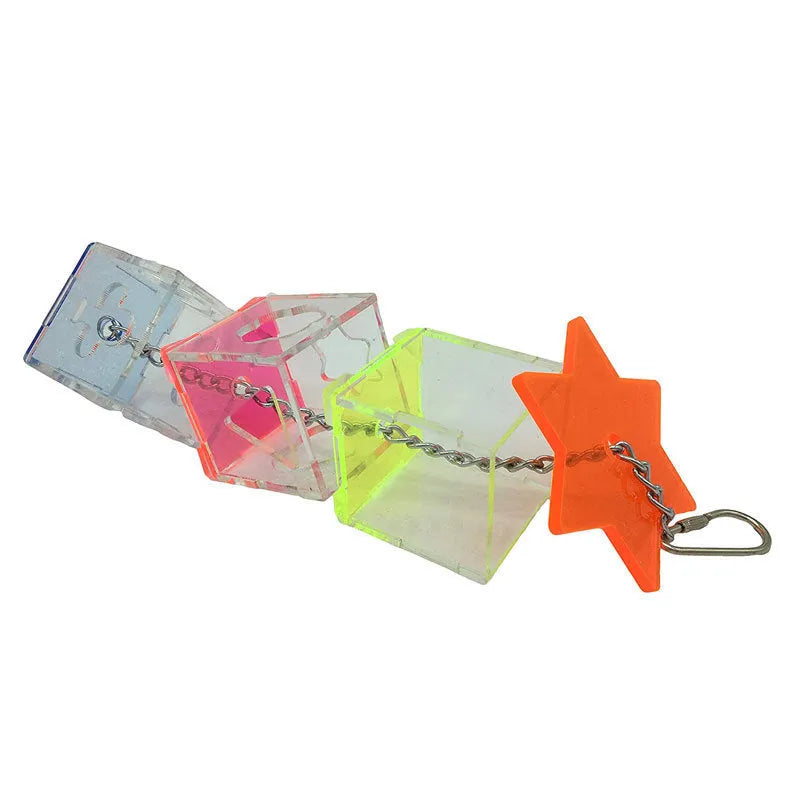 Clear acrylic bird foraging toy 32cm tall with 5x5cm base for parrots
