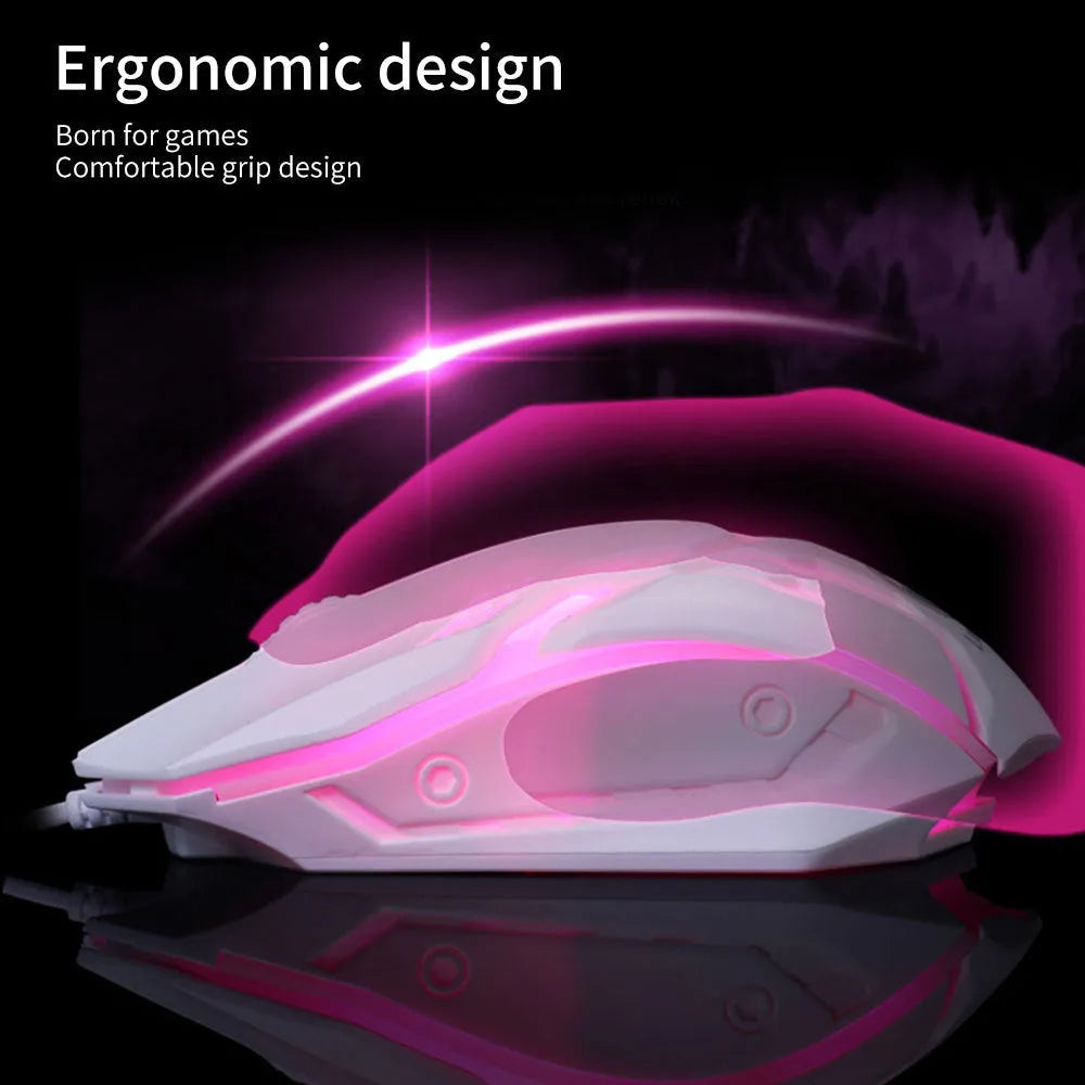Wired USB gaming mouse with luminous glow effect in black and white colour options
