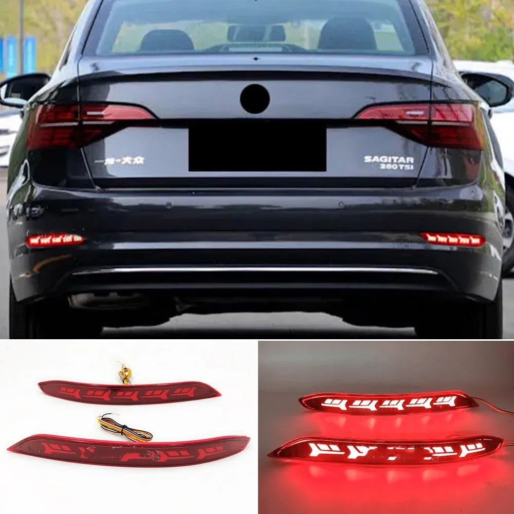 Modified Volkswagen Sagitar rear bumper LED light with scan flowing water effect for 2019-2021 models.