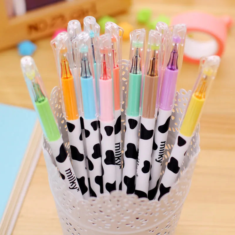 Cow colour gel pen set with 12 coloured refills and 0.38mm tips in plastic case