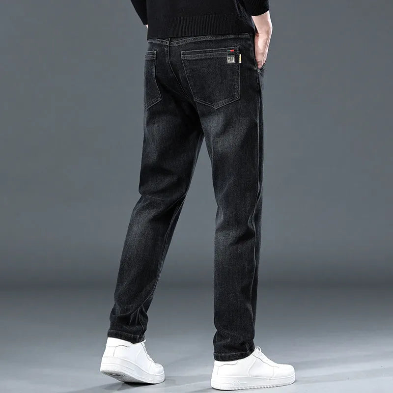 Men's slim straight casual trousers in street fashion style with micro elasticity