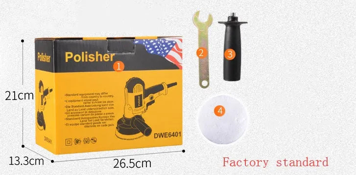 Yellow automotive polishing machine with 125mm disc on workbench
