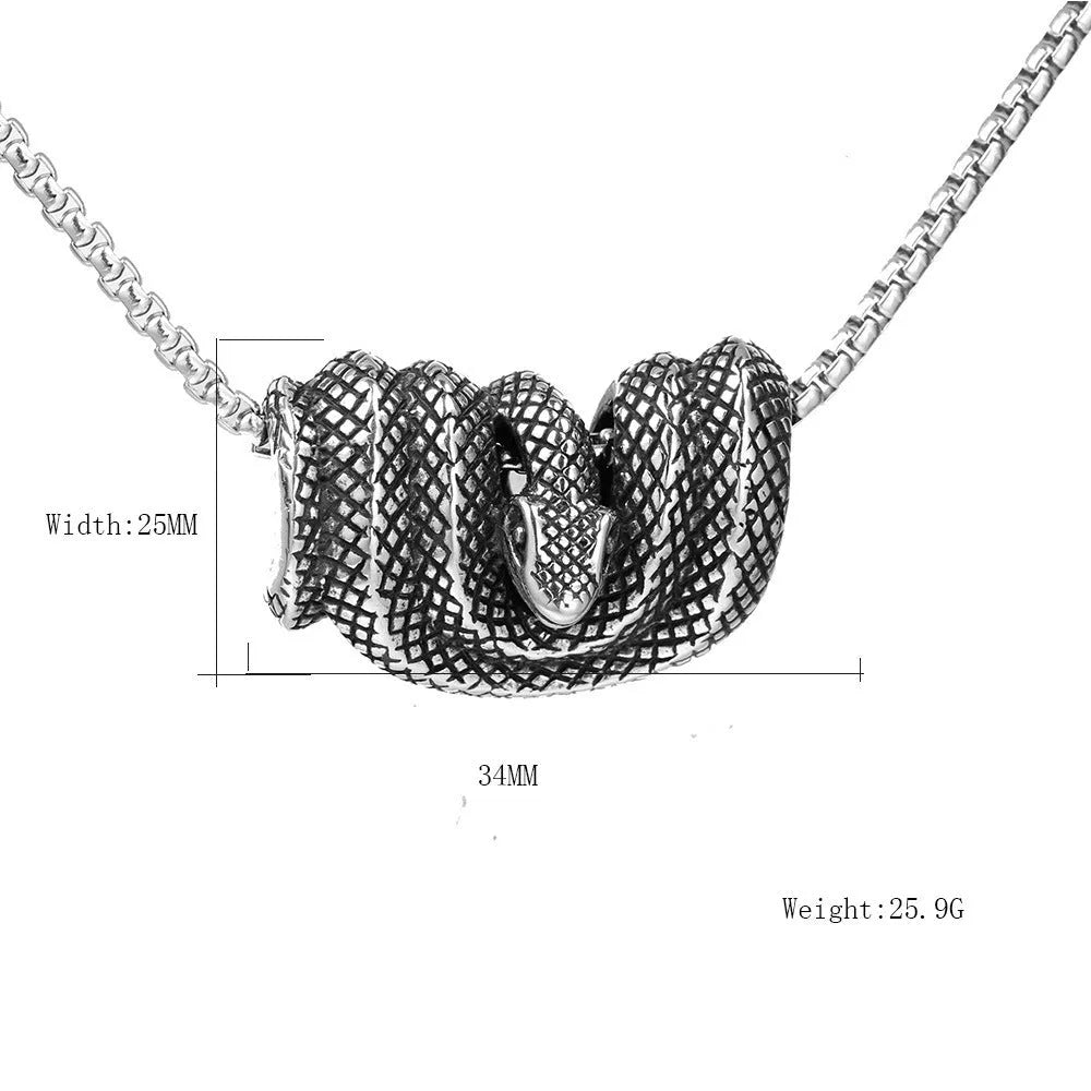 Geometric stainless steel Python pendant necklace in single pendant steel colour on a plain background
