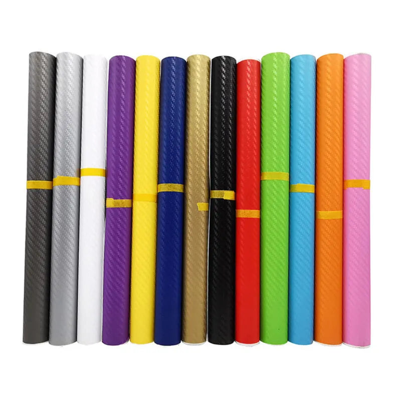 Roll of 3D textured carbon fibre sticker in multiple colours for car interior and exterior decoration.