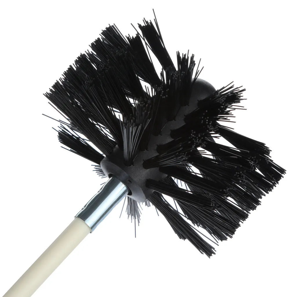 Flexible chimney cleaning brush with nylon bristles and extendable 600mm pole for ducts