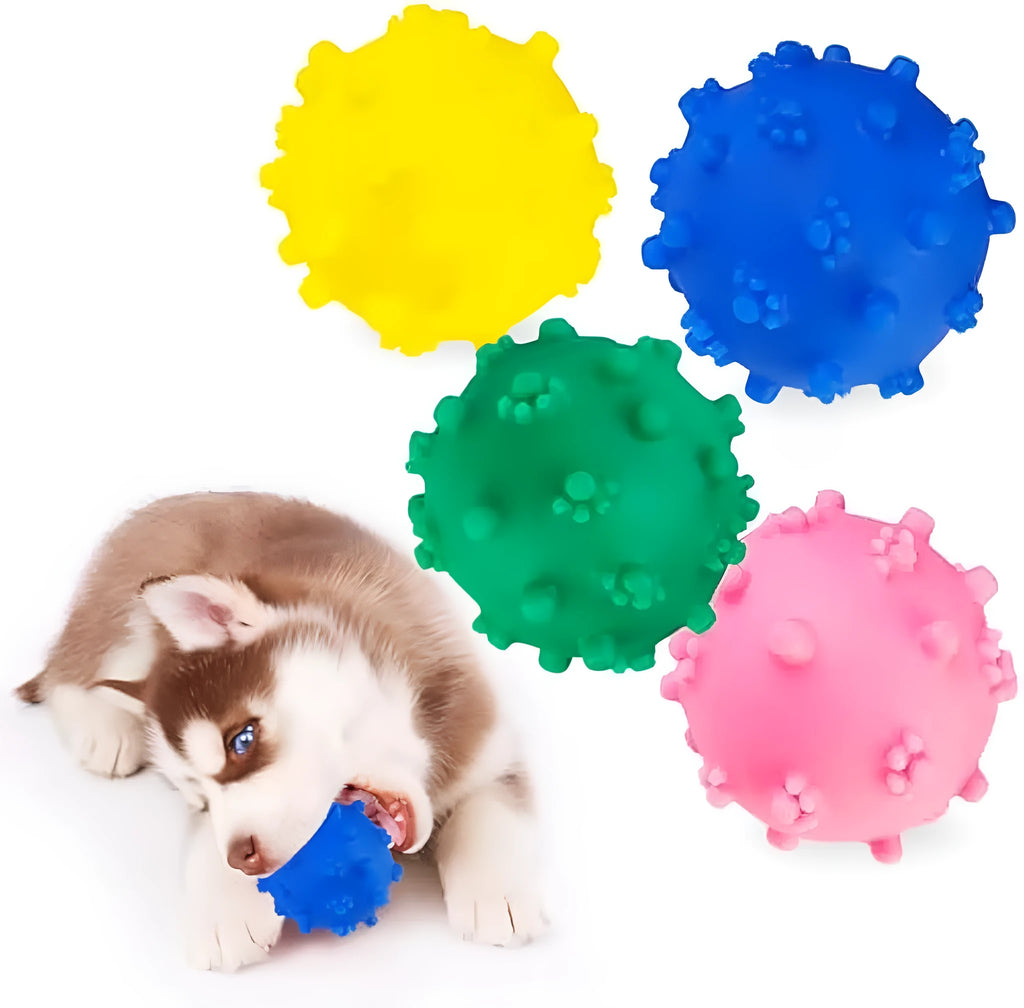 Bright coloured spike-textured dog toy balls with squeaker for small breed dogs