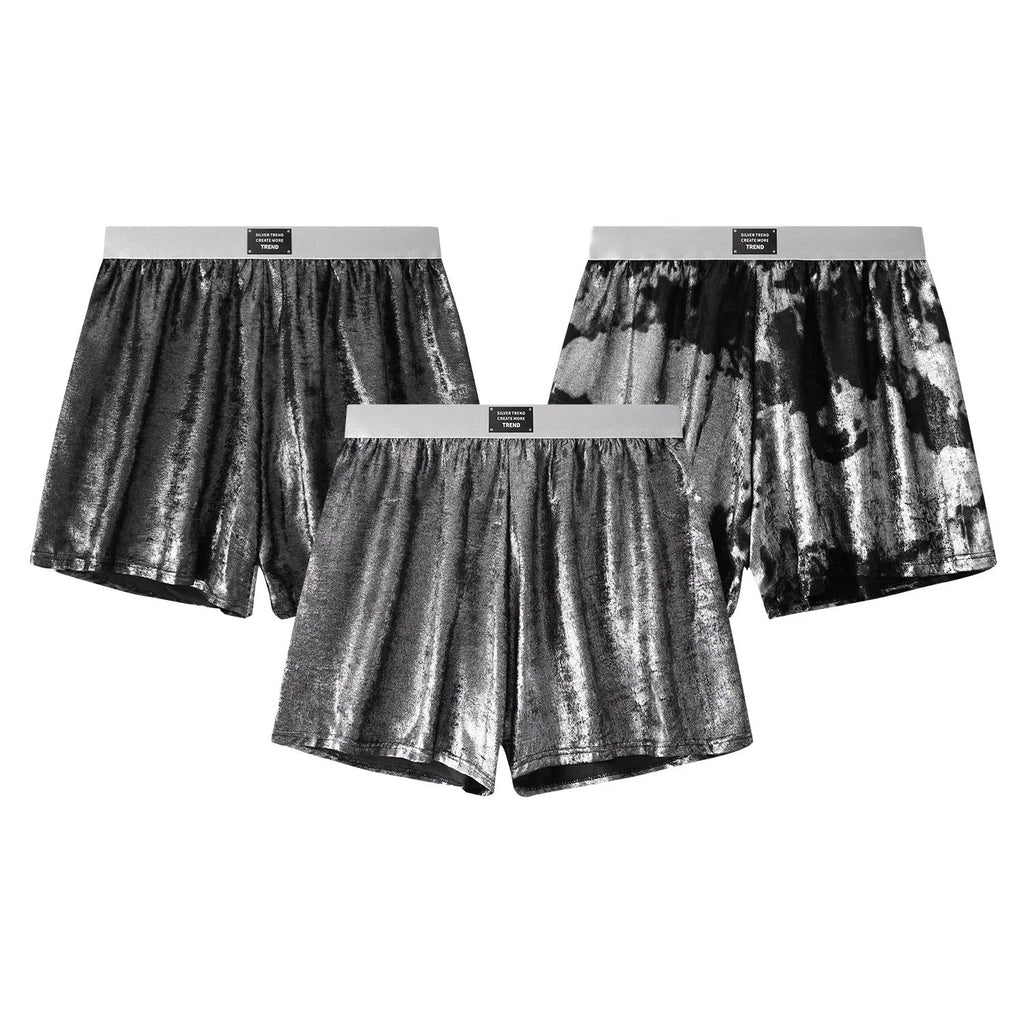 Men's reflective silver woven polyester underwear with mid-waist design for sports and casual wear