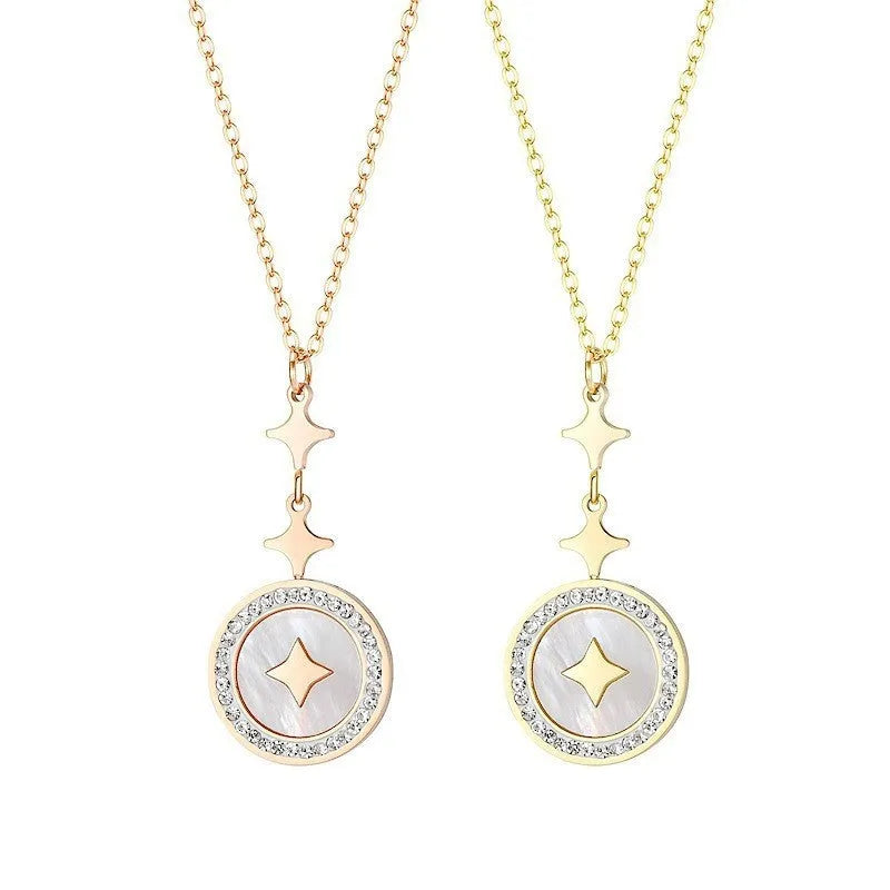 Women's titanium steel necklace with hexagonal star geometric pendant on O-ring chain