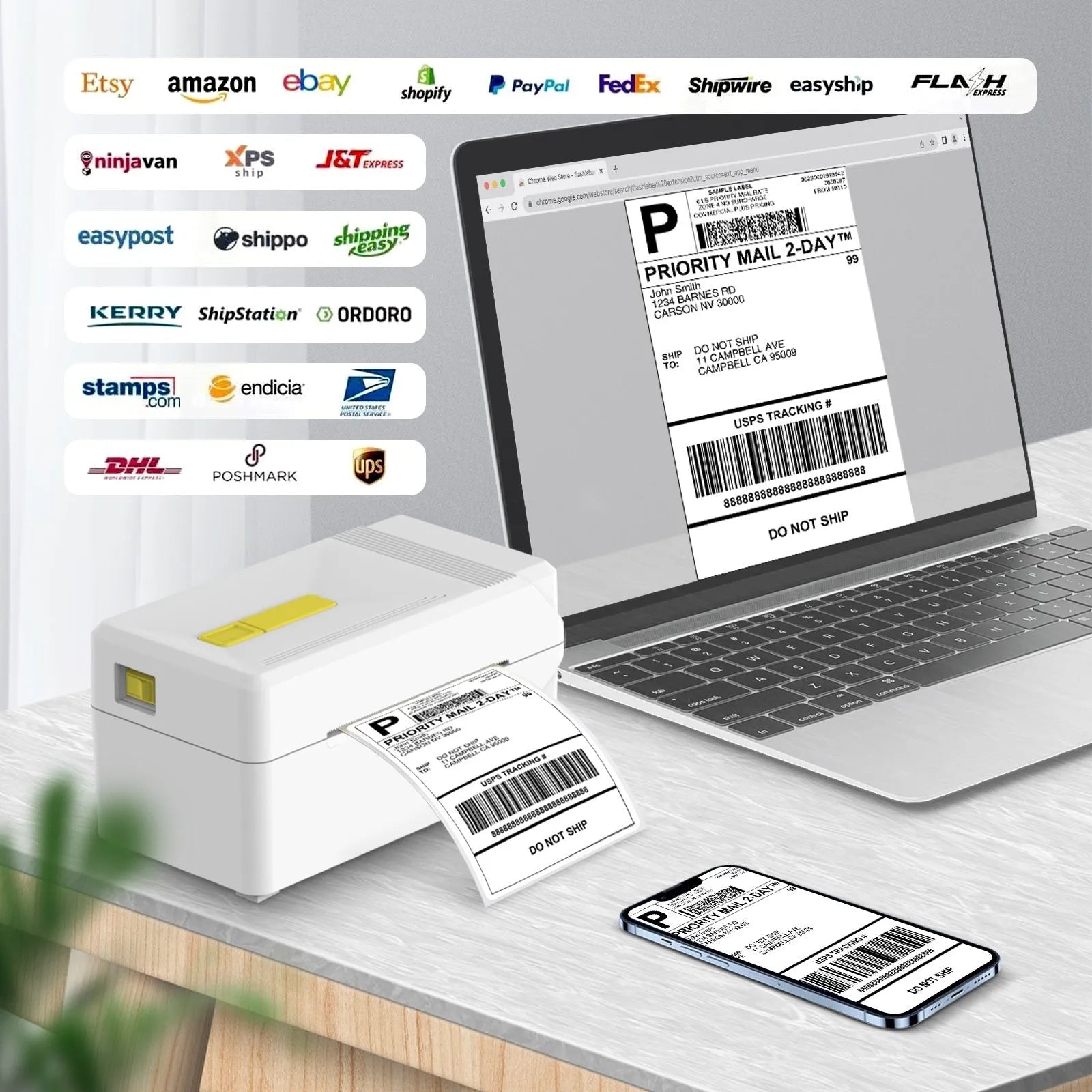 FlashLabel Thermal Express Face single unit thermal label printer for shipping orders.