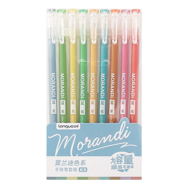 Set of nine retro-inspired gel pens with 0.5mm needle tips in a cute Japanese colour style