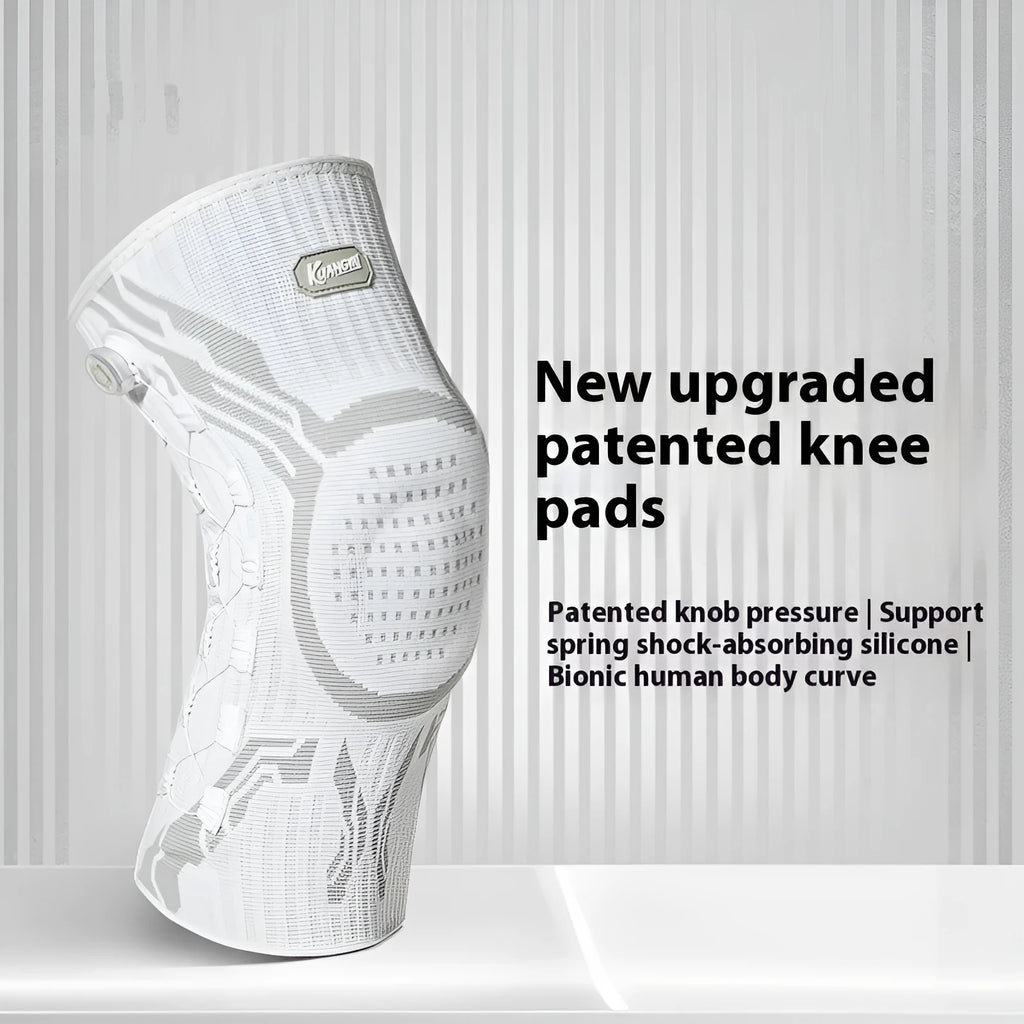 Grey-white adult sports knee pad for left or right knee in sizes M, L, XL