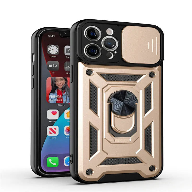 Sergeant sliding window mobile phone case with magnetic bracket in multiple colour options for iPhone devices