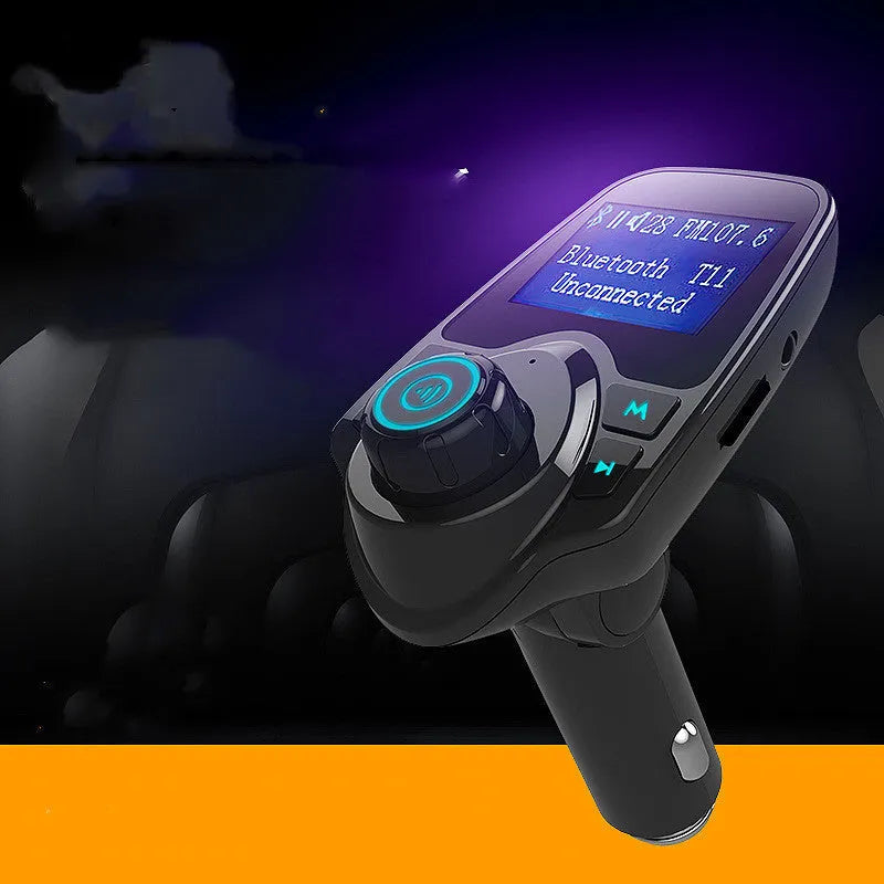 Black G7 model car Bluetooth FM transmitter hands-free kit with USB port and TF card slot.