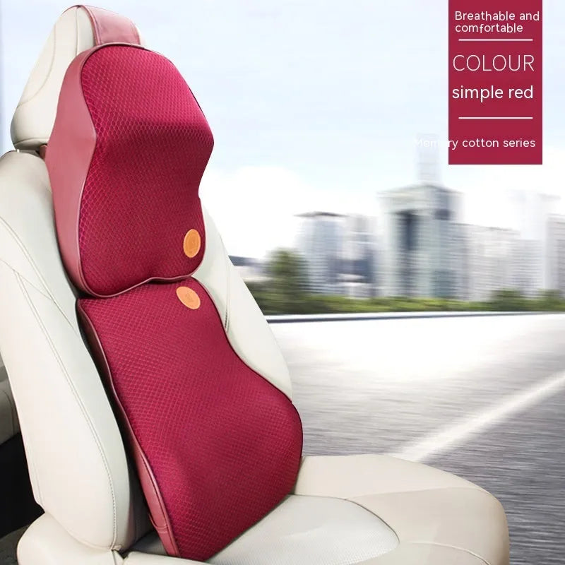 Memory foam car headrest pillow and lumbar support pillow set in a choice of seven colours