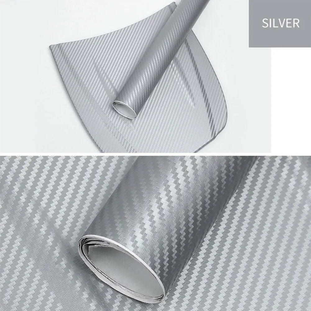 Roll of 3D textured carbon fibre sticker in multiple colours for car interior and exterior decoration.