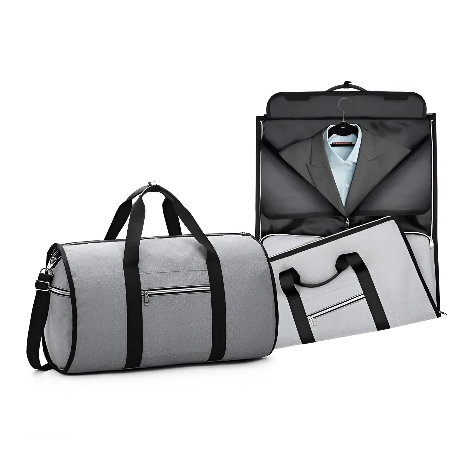 Black cylinder-shaped travel bag with a zipper opening, made from Oxford cloth, showing its medium size.