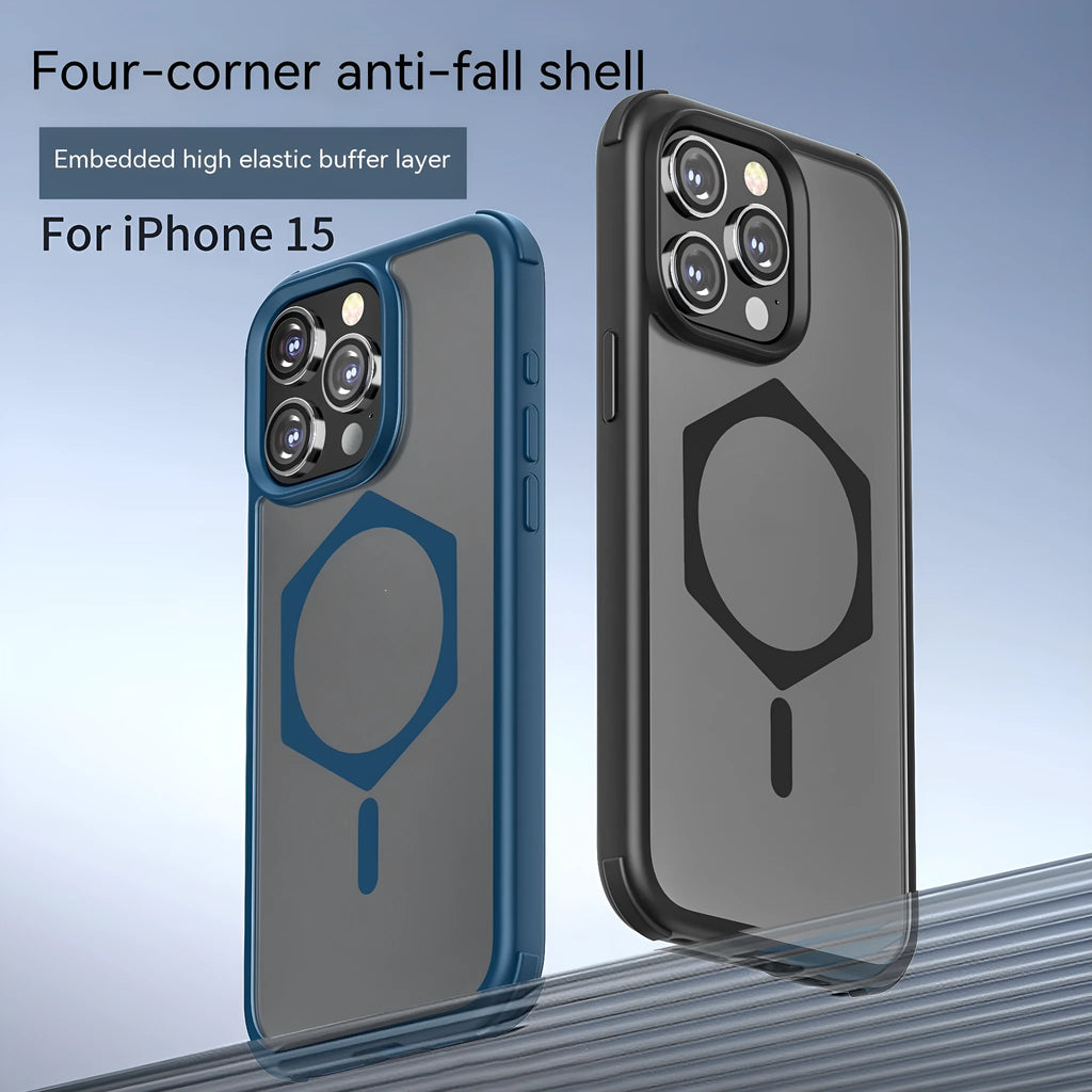 Matte frosted silicone magnetic phone case for Apple iPhone 15 in black with magnetic ring