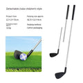 Metal golf club set showing adult and children's sized clubs for outdoor sports practice