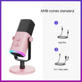 Dynamic noise reduction microphone in black, pink, or white colours with ABS PC construction and included accessories