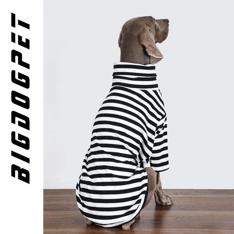 Black and white thin polyester inner layer dog clothing for large breeds, showing size tags M to XXXL.