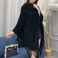 Women's casual triangle shawl cape in cashmere blend fabric with tassel detailing
