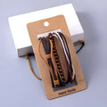 Vintage multilayer leather adjustable bracelet set with wooden beads, ethnic wrap design for women and men, 18g